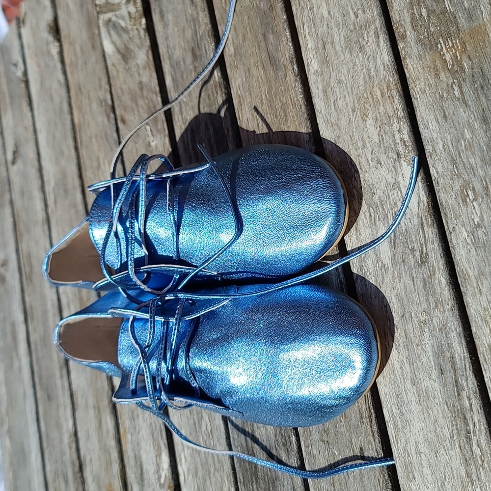 Candela metallic blue leather dance shoes, flats.